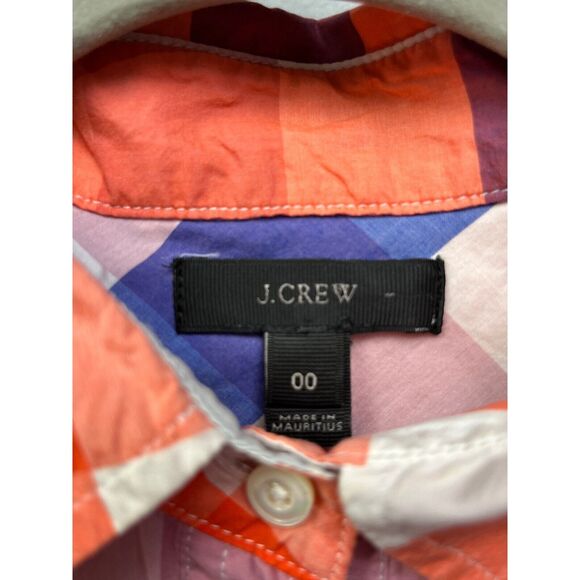 J Crew Blouse Womens size 00 Plaid popover long sleeve Orange/Blue Top - Picture 7 of 7